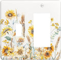 Yellow Floral Sunflowers Wheat Ears Watercolor Wild Flowers Outlet Covers 1 Toggle 1 Rocker Combination Decorative Wall Plate Electrical Switch Plates Light Switch Cover Plate for Bedroom Living Room