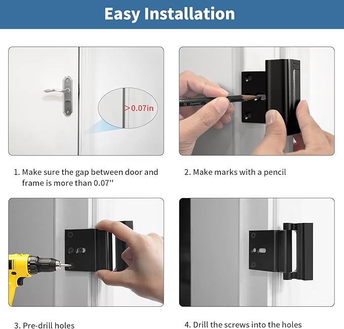 Home Security Door Reinforcement Lock Safety Latch Extra Front Doors Security Devices, Anti Door Kick in Safety Protector for Door Inside, Child Proof Aluminum Locks Black 1Pack