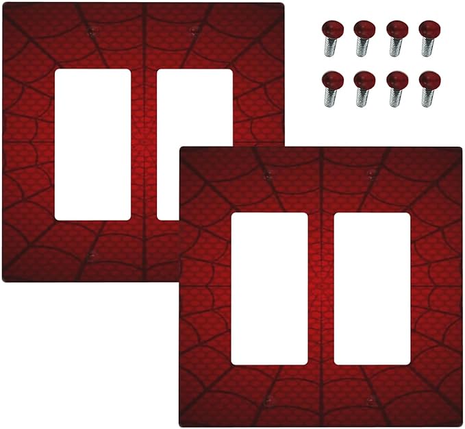 Outlet Covers Red Black Spider Web 1 Gang Duplex Light Switch Cover Plate Decorative Wall Plates Electrical Switchplate Receptacle for Kids Room Home Decor（2 Pack）