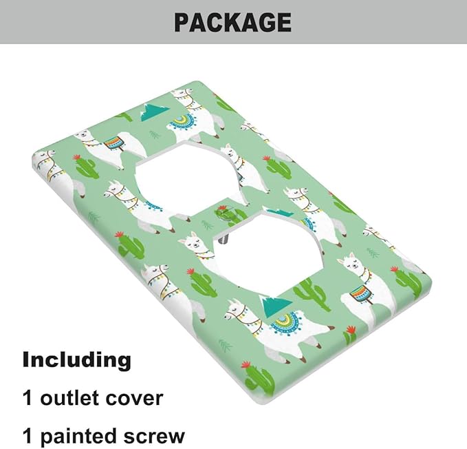 Cute Llama Cartoon Wall Plate Cover Alpaca Animal Boy Girl Nursery Outlet Covers 1-Gang Switch Plug Duplex Cover Home Bedroom Bathroom Kitchen