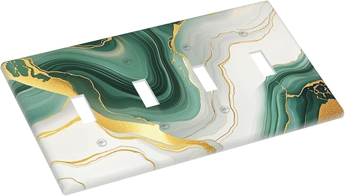 Light Switch Covers Turquoise Marble Texture Golden Lines Quad Toggle Electrical Faceplate 4 Gang Wall Plate Decorative Switch Plates For Bed Room Bathroom Decor