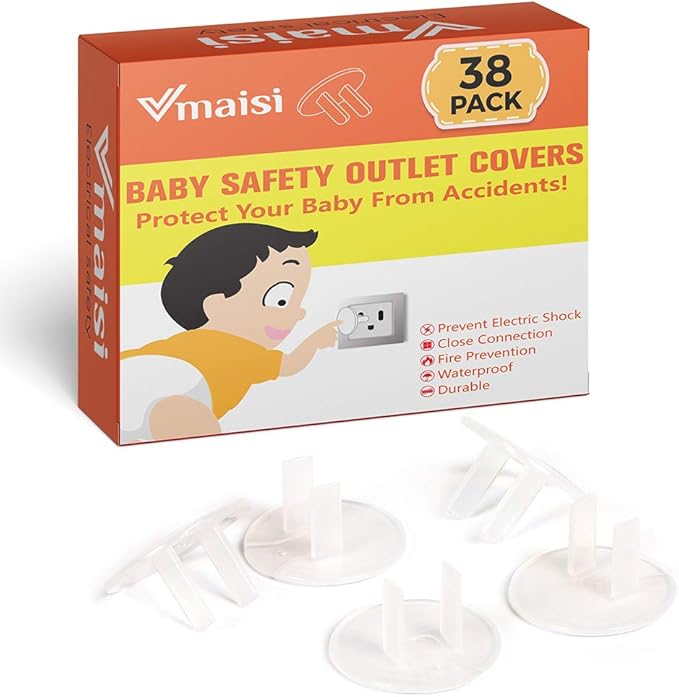 Vmaisi 38 Pieces Clear Outlet Covers Baby Proofing - Electrical Safety ChildProof Plug Protector - (Clear, 38 Pack)
