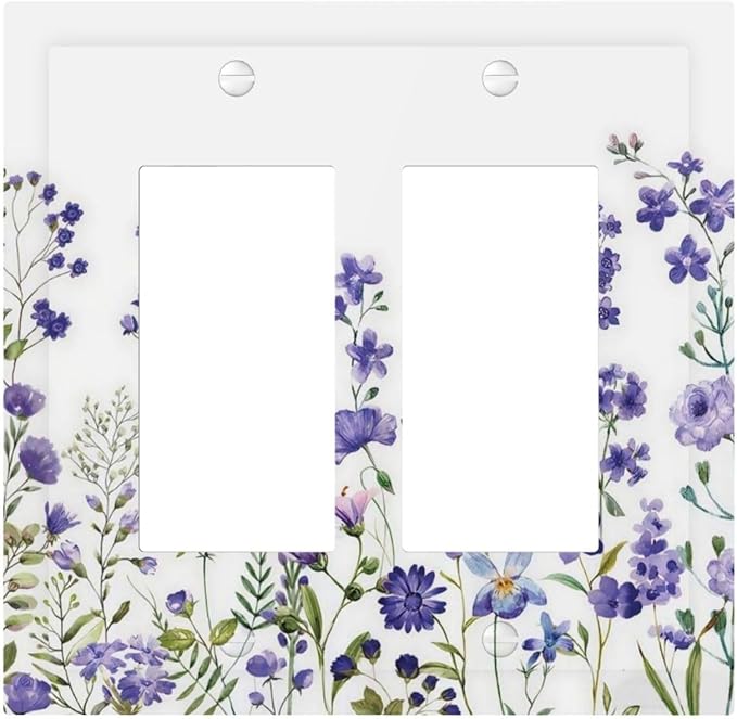 Lavender Wildflowers Purple Flowers Plant Floral Decorative Outlet Covers 2 Gang Double GFCI Rocker Electrical Wall Panels Light Switch Cover Plate for Bedroom Living Room Decor
