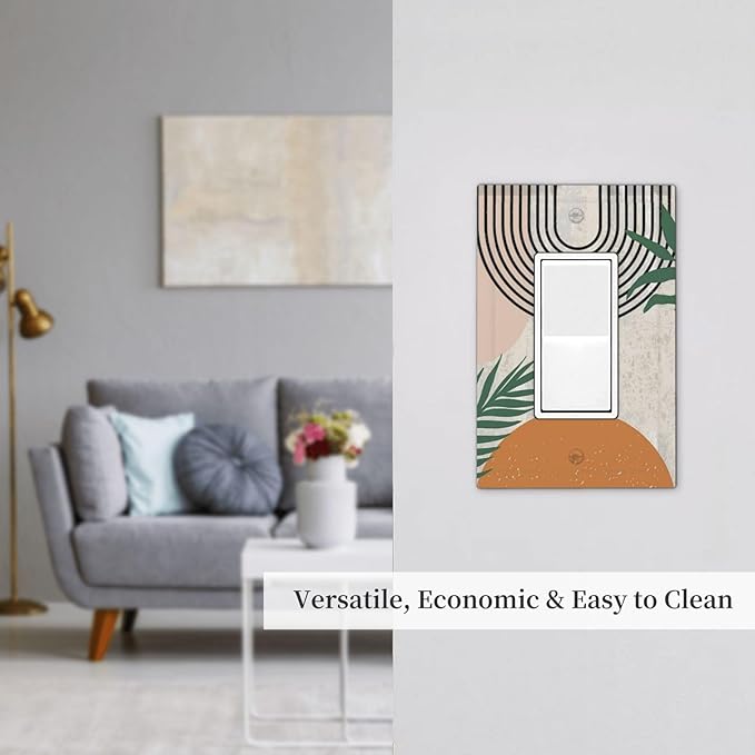 1 Gang Single GFCI/Decorator Rocker Outlet Light Switch Wall Plate Cover Abstract Mid Century Modern Leaf Geometric Boho Arch Sun Plant Aesthetic Art Decorative One Device Electrical Faceplate Dimmer