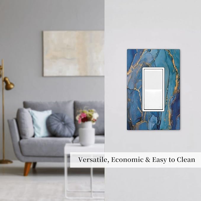Blue Marble Single Rocker Outlet Wall Plate Decorative 1 Gang Light Switch Cover Modern Ombre Watercolor Ink Art Decora Electrical Gfci Switchplate for Kitchen Bathroom Home Decor