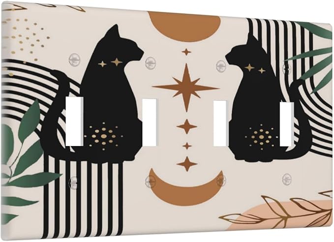 70s Mid Century Boho Abstract Cat 4 Gang Quad Toggle Light Switch Cover Plate Decorative Electric Faceplate Decorative Switchplate Screwless
