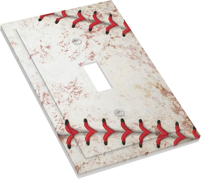 Vintage Baseball Stitch & Distressed Leather 1-Gang Toggle Light Switch Plate, Home Run Game Themed Decorative Wall Plate for Boy's Bedroom