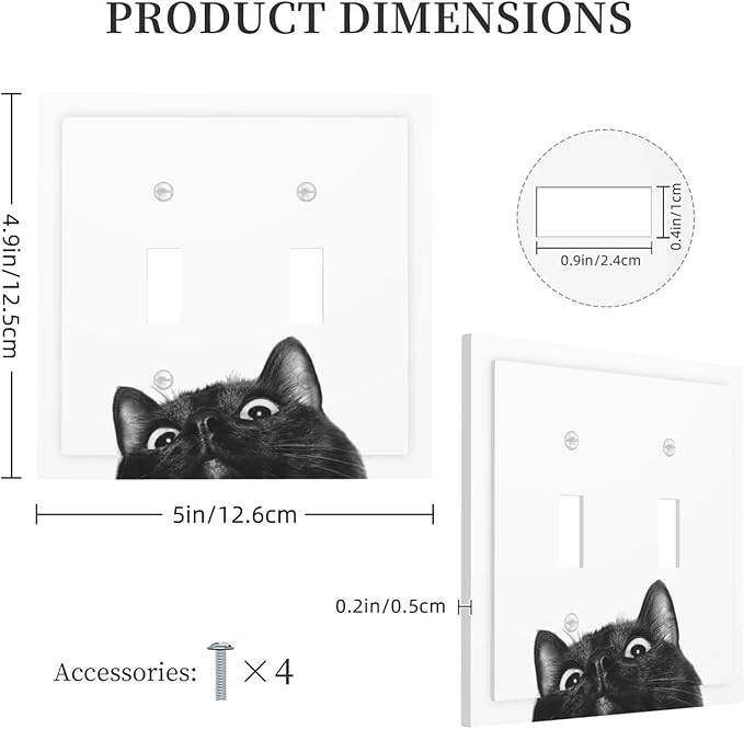 Peeping Black Cat Cute Animals Decorative Switch Plates 2 Gang Double Toggle Outlet Light Switch Cover Wall Plate Electrical Faceplate for Kids Room Home Decor