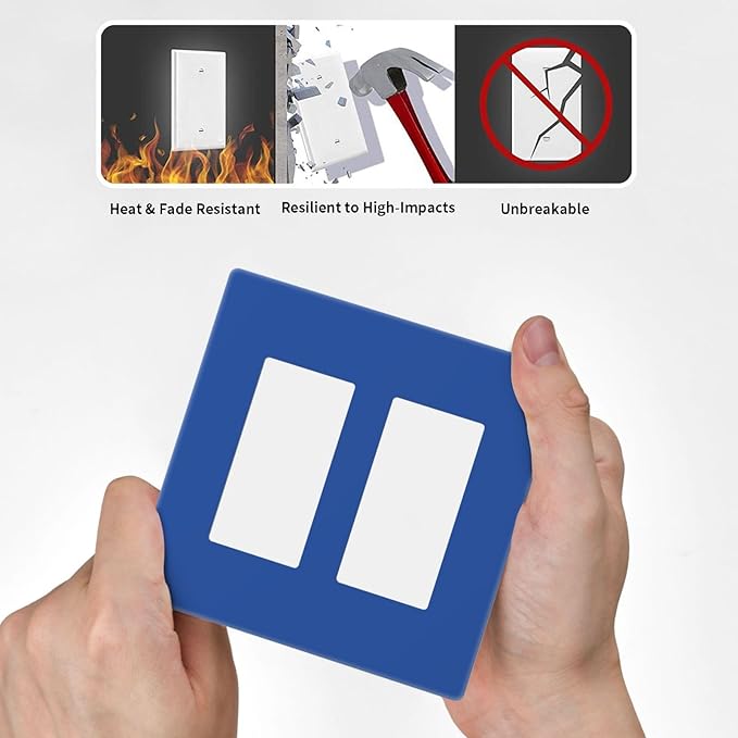 Decorative Solid Navy Blue 2 Gang Double Decorator/Rocker Light Switch Cover Ocean Royal Blue Outlet GFCI Wall Plate Electrical Faceplate Covers Screwless
