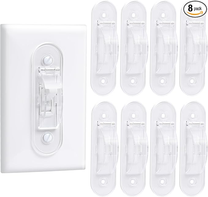 Wall Switch Guard, Childproof Light Switch Cover Guard | Toggle Style | Light Switch Protection | Lock Toggle Switch in On or Off Position | 8 Pack, Clear