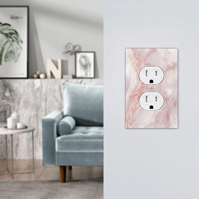 Outlet Covers Pinkish-White Marble Abstract Luxury Elegant 1 Gang Duplex Light Switch Cover Plate Decorative Wall Plates Socket Cover Electrical Switchplate for Bathroom Home Decor