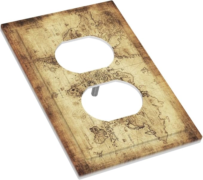 Old World Ocean Map 1 Gang Outlet Plate Covers Decorative Single Duplex Wall Plate Electrical Receptacle Light Switch Cover Electric Switchplate Country Decor