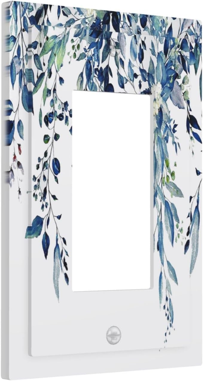 Blue Eucalyptus Watercolor Leaves 1 Gang Rocker Light Switch Plate Green Plant Single Decora Outlet Wall Plate Cover Faceplate Decorative Switchplate GFCI for Bathroom Living Room Bedroom Decorate