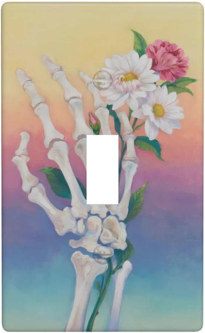 Skeleton Flower Single Toggle Wall Plate Decorative 1 Gang Light Switch Covers Electrical Switchplate Home Decorate Faceplat for Bathroom Bedroom Kitchen Room 4.5 x 2.76 Inch
