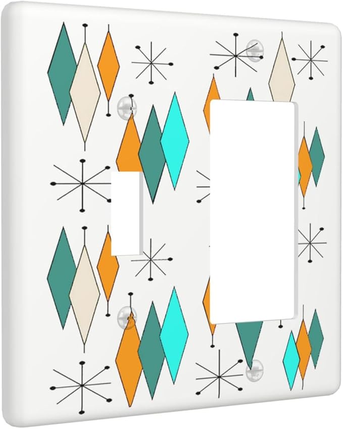 70s Abstract Boho Geometric Mid Century Atomic 2 Gang 1-GFCI/Toggle Combo Wall Plate Decorative Light Switch Outlet Combination Wallplate Faceplate Cover