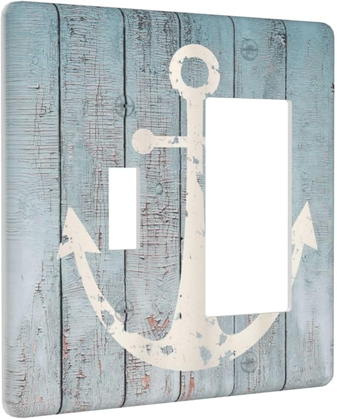 Anchor Rustic Sailing Nautical Wooden Planks Marine Outlet Covers 1 Toggle 1 Rocker Combination Decorative Wall Plate Electrical Switch Plates Light Switch Cover Plate for Bathroom Farmhouse Decor