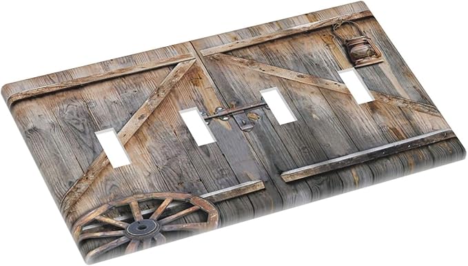 Wood Garage Barn Door Cabin 4 Gang Quad Toggle Device Light Switch Cover Decorative Wall Plate Decorative Electrical Faceplate Outlet Cover