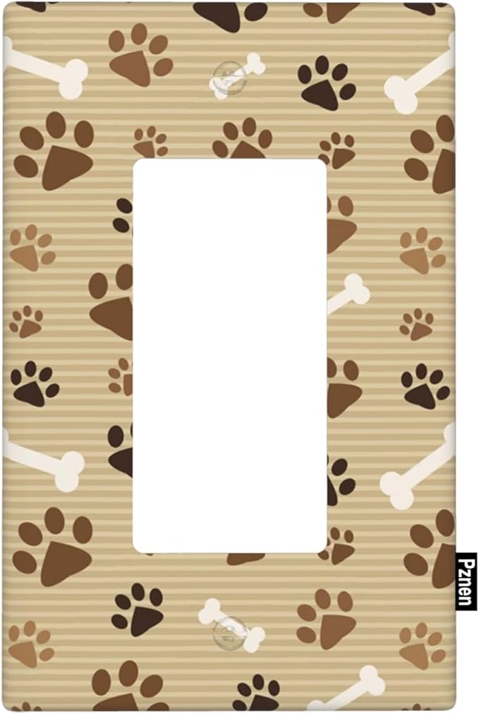 Paw Print Brown Single Rocker Switch Plate Dog Bone and Paw Decorator Rocker Wall Plate 1 Gang Lightswitch Cover Home Decorative Office
