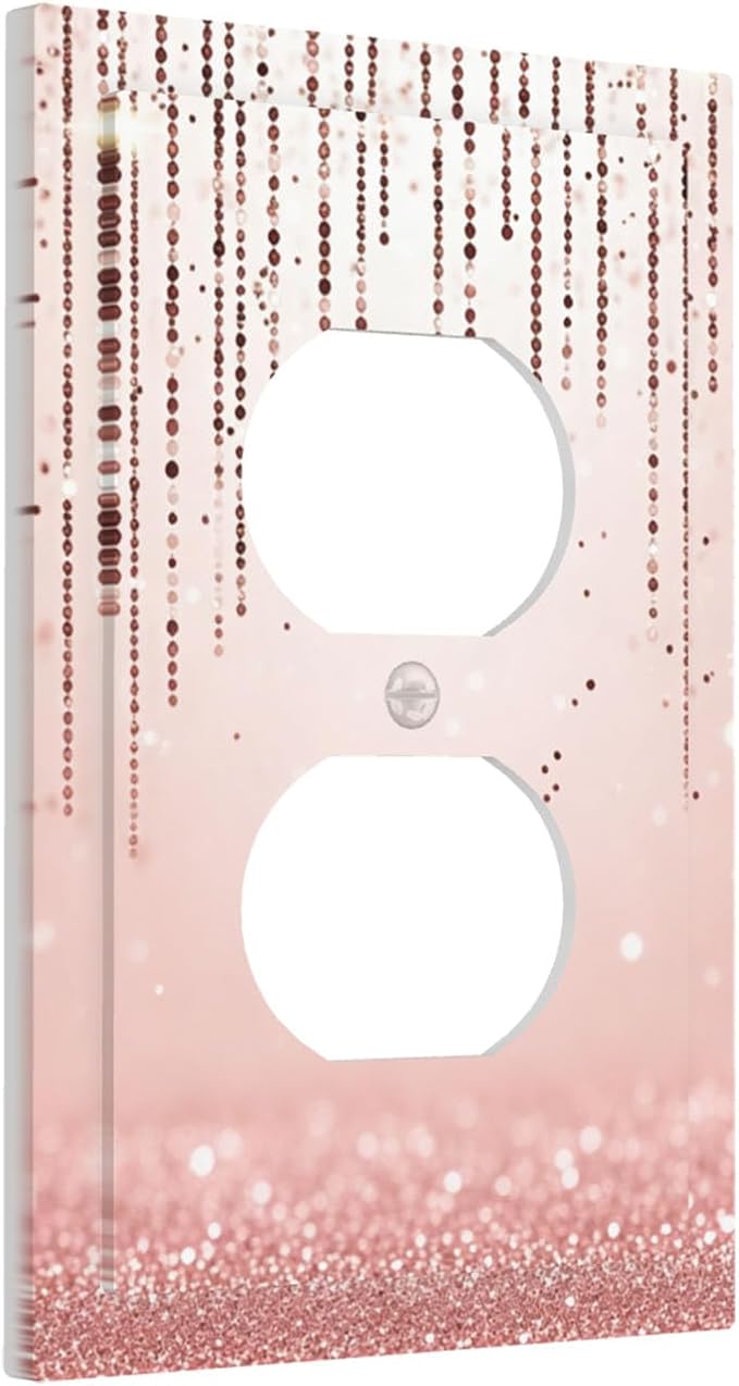 Rose Gold Pink 1-Gang Duplex Wall Plate, Draping Bead Printed Pattern, Modern Glam Neutral Decor for Bedroom Bathroom