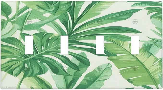 Light Switch Covers Tropical Palm Tree Leaf Green Plant Quad Toggle Electrical Faceplate 4 Gang Wall Plate Decorative Switch Plates For Bed Room Living Room Decor