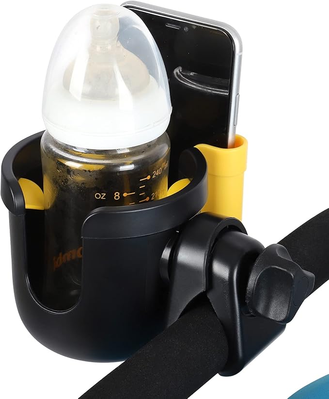 Accmor Stroller Cup Holder with Phone Holder, Bike Cup Holder, Universal Cup Holder for Uppababy Nuna Doona Strollers, 2-in-1 Cup Phone Holder for Stroller Bike Accessory