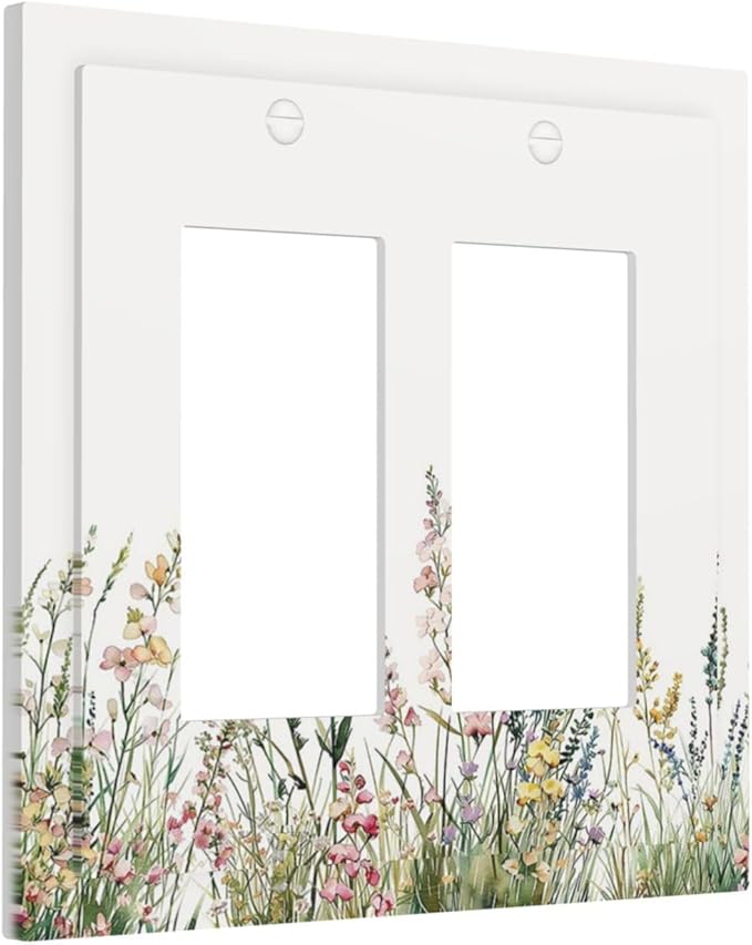 Decorative Outlet Covers Boho Wildflower Green Leaves Rustic Floral Botanical 2 Gang Double GFCI Rocker Electrical Wall Panels Light Switch Cover Plate for Bedroom living Room Decor