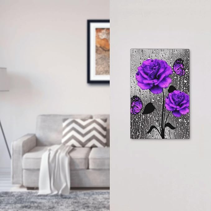 Purple Rose Butterfly Decorative 1 Gang No Device Blank Wall Plate Oversize Flower Floral Blossom Lover Valentine Art Electric Unused Receptacle Decorator/Gfci Light Outlets/Switches Face Plate Cover