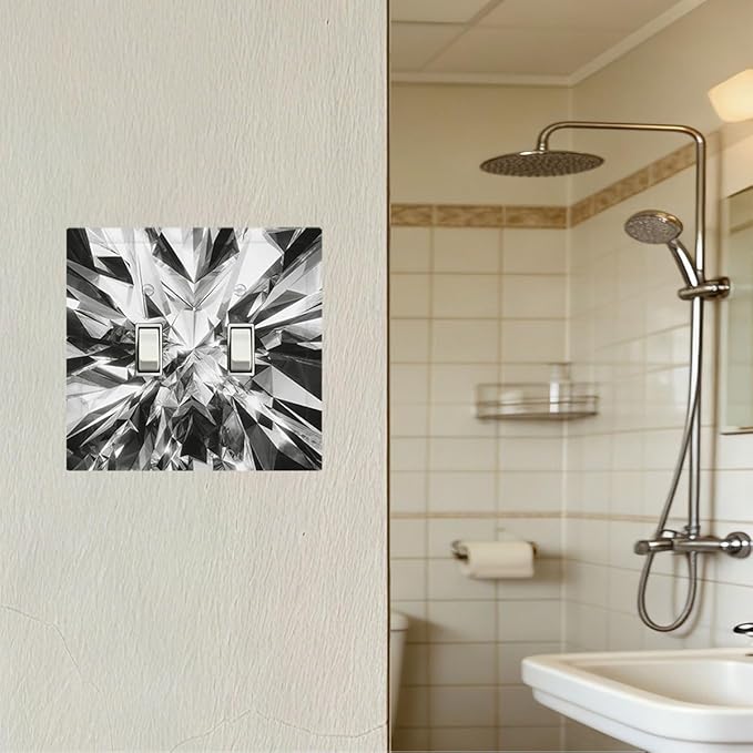 Sparkling Diamond Cut Double Toggle Switch Cover - 2-Gang Standard US Size Crystal Glam Light Switch Covers for Living Room Bedroom Bathroom Decor