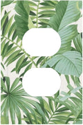 Palm Tree Leaves 1 Gang Duplex Receptacle Outlet Cover Green Tropical Monstera Banana Plant Leaf Electrical Wall Plate Summer Hawaiian Style One Gang Dual Device Light Switch Faceplate Socket Cover