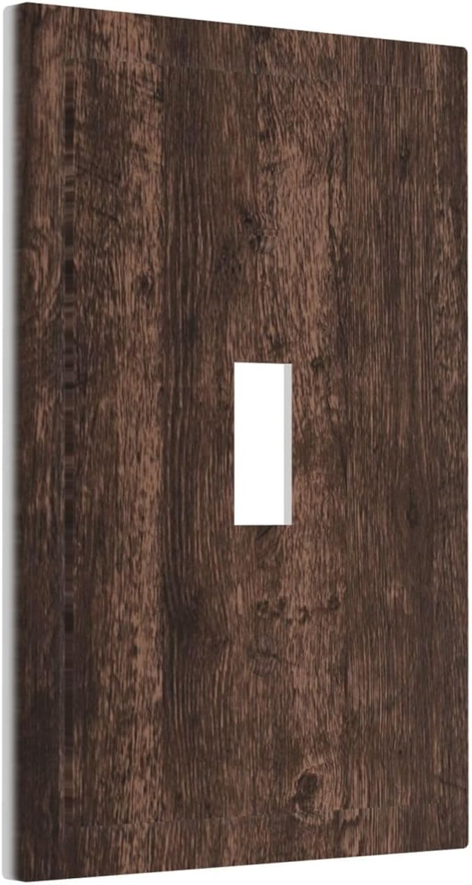 Brown Dark Wood Plank Rustic Vintage Print Decorative Light Switch Cover 1 Gang Single Toggle Device Electrical Faceplate Switchplates Decorator Outlet Wall Plate for Farmhouse Home Decor