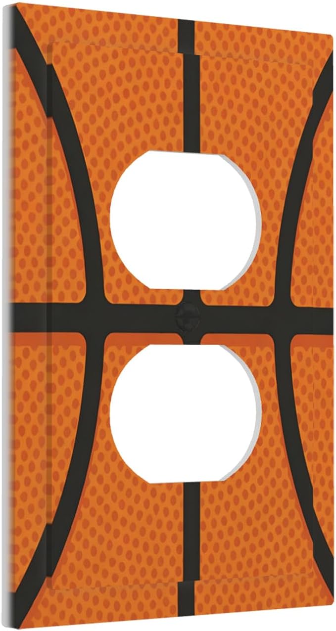 Vintage Basketball Texture Duplex Wall Plate - 1-Gang Standard US Size Sports Themed Kids Room Design Outlet Covers for Boy's Bedroom Decor
