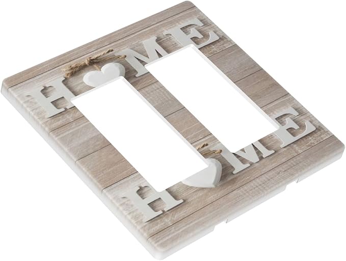 Country Wooden Sweet Home White/Brown Wood Sign Letter 2 Gang Double Decorator GFCI/Rocker Wall Plate Farmhouse Love Family Electrical Outlet Decorative Receptacle Cover Light Switch for Dimmer, USB