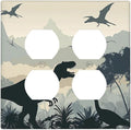 Outlet Covers Prehistoric World Dinosaur Cartoon Fores 2 Gang Double Duplex Decorative Light Switch Covers Electrical Wallplates Socket Faceplate for Kids Room Nursery Decor