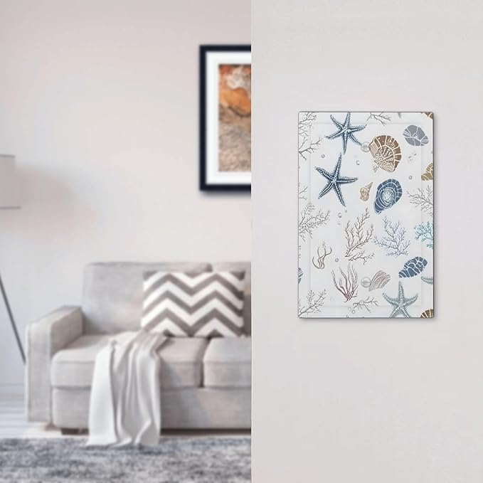 Ocean Starfish Seashells Nautical Coastal Sea Coral Light Switch Cover Plate 1 Gang No Device Blank Electrical Wall Plates Faceplate Decorative Switch Plate for Kids Room Nursery Decor