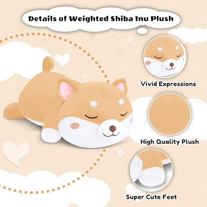 Finebee Weighted Shiba Inu Stuffed Animals, Cute Weighted Dog Plush, Soft Stuffed Weighted Shiba Inu Plushie Gifts for Kids & Adults(13.8" 1.6Lbs)