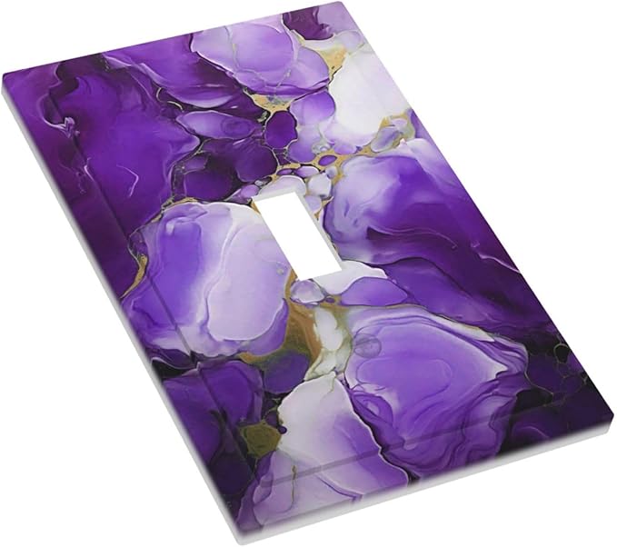 Decorative Light Switch Cover Abstract Luxury Purple Gold Marble Textures 1 Gang Oversized Single Toggle Wall Cover Jumbo Electrical Switchplate Face Plate
