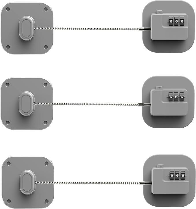 Refrigerator Lock, Combination Lock for Refrigerator Cabinets, Drawers, Heavy Duty Fridge Lock, Easy Install No Keys Needed (Grey-3Pack)