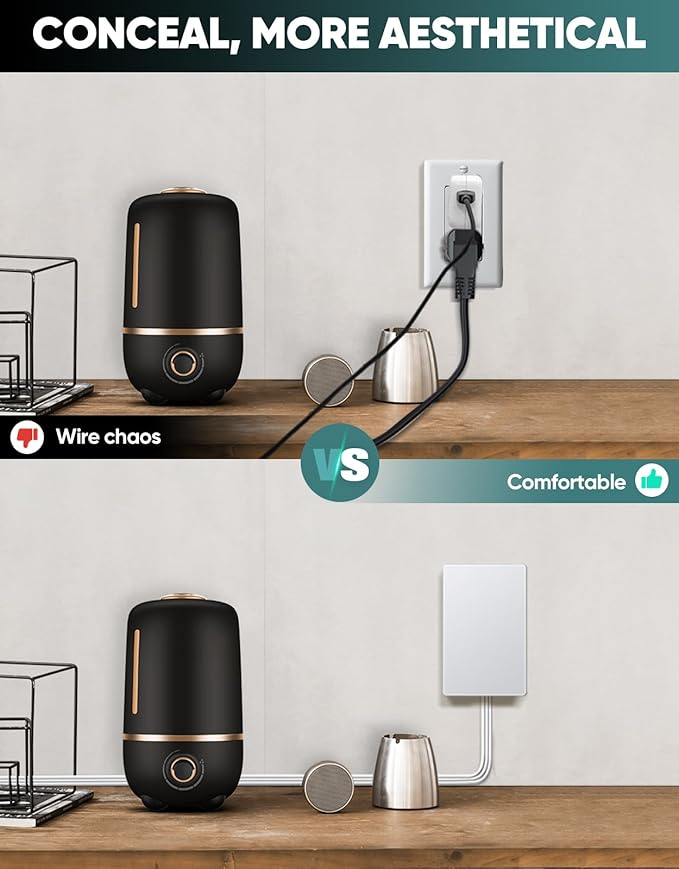 SakerPlus Outlet Concealer Power Strip-Outlet Cover Extender with 3AC Outlets-10ft Flat Plug Extension Cord,Universal Size,1625W for Kitchen, Home and Office,Child & Pet Safe(Dual 10 Foot)