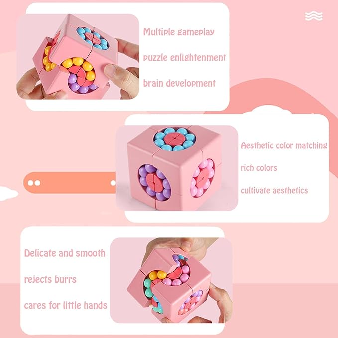 YUDANSI Magic Bean Cube Toy, Rotating Magic Bean Puzzle& Fidget Spinner 2-in-1, Rotating Magical Cube Fidgets Gift for Kids Boys Girls Age 3+, 5-7, 8-12, Brain Teaser Fingertip Toys for Teens Adults