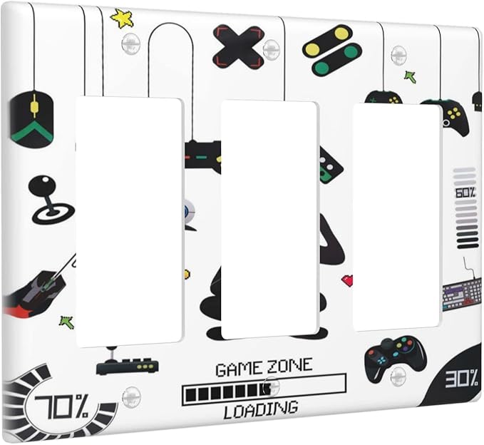 3 Gang Decora Wall Plate Gamer Room Video Game Decor Triple Rocker Light Switch Plate Covers Decorative Gifi Lightswitch Faceplate for Bathroom Kitchen 6.38" X 4.9"