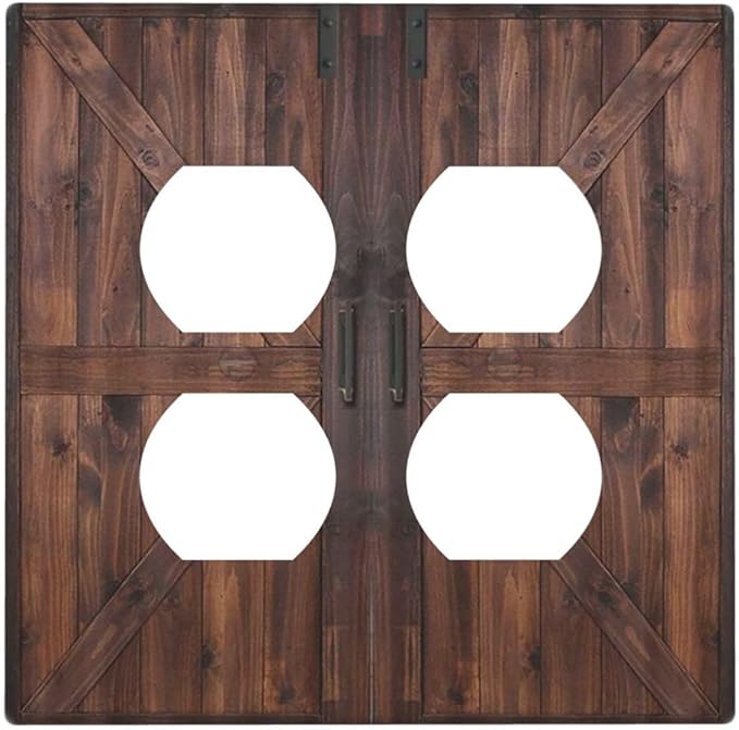 Rustic Barn Doors Vintage Brown Wood Plank Print Outlet Covers 2 Gang Double Duplex Decorative Light Switch Covers Electrical Wallplates Socket Faceplate for Farmhouse Home Decor
