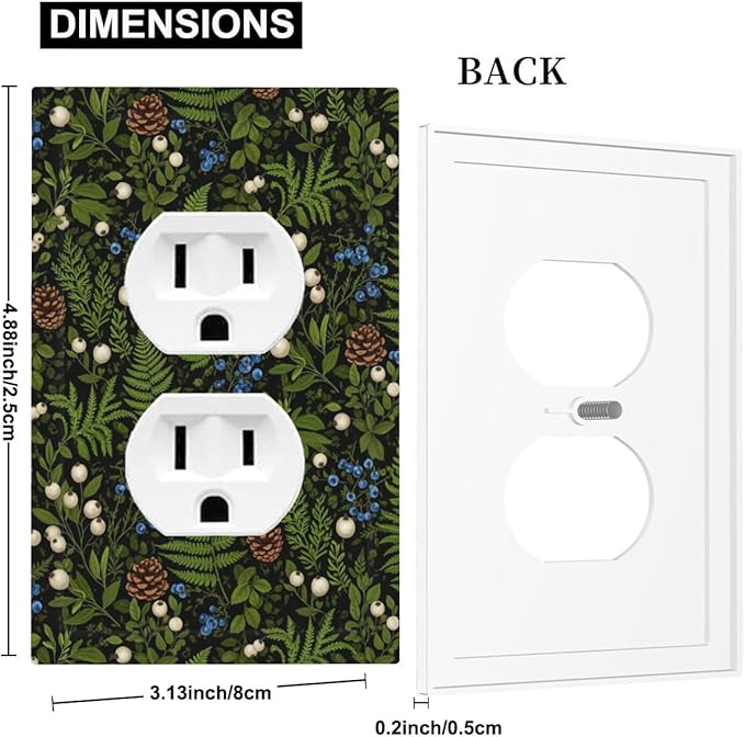 Mystical Forest Floor Duplex Wall Plate - 1-Gang Standard US Size Dark Botanical Fern & Berry Outlet Covers, Cottagecore Woodland for Farmhouse Home Decor