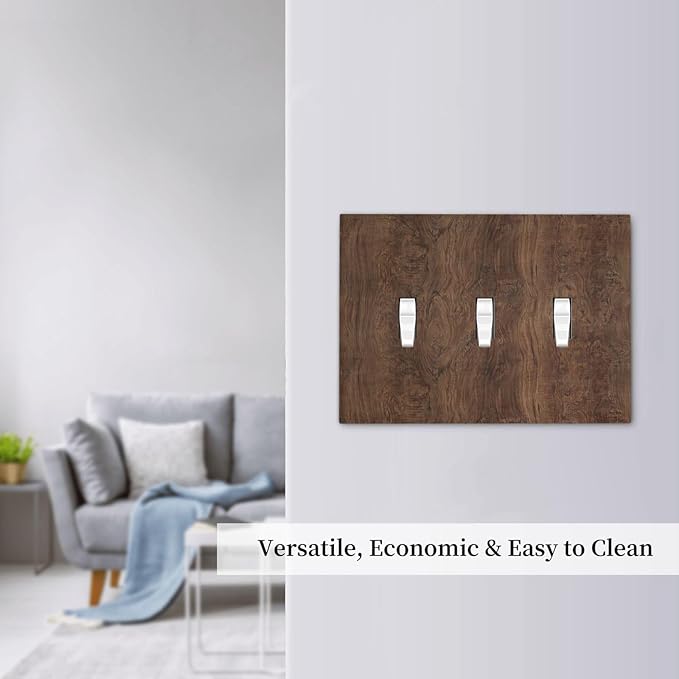 Decorative Switch Plates Rustic Vintage Wood Grain Brown 3 Gang Wall Plate Faceplate Triple Toggle Light Switch Cover Electrical Wall Panels for Farmhouse Cabin Decor