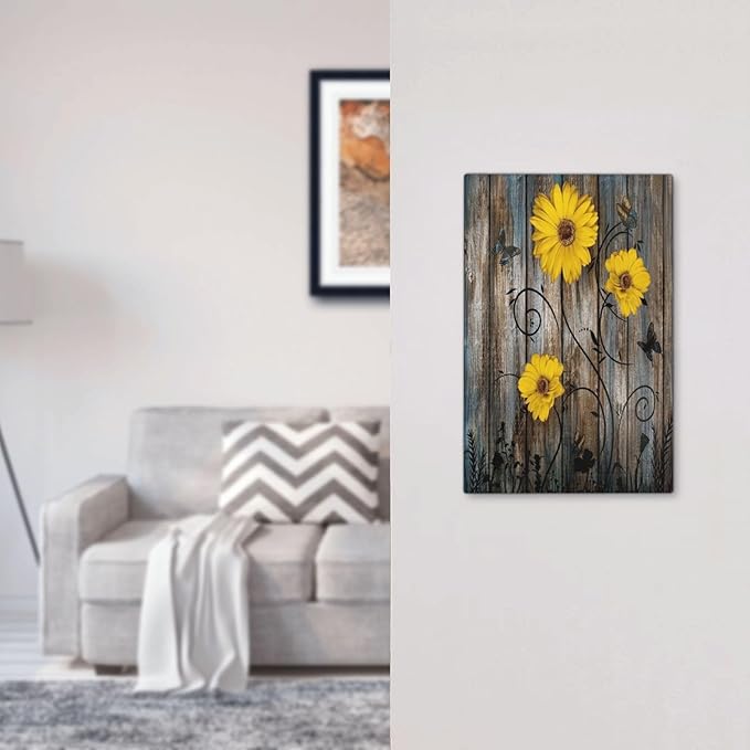 Rustic Barn Sunflower Wooden Daisy Flower Plank Light Switch Cover Plate 1 Gang No Device Blank Electrical Wall Plates Faceplate Decorative Switch Plate for Farmhouse Home Decor