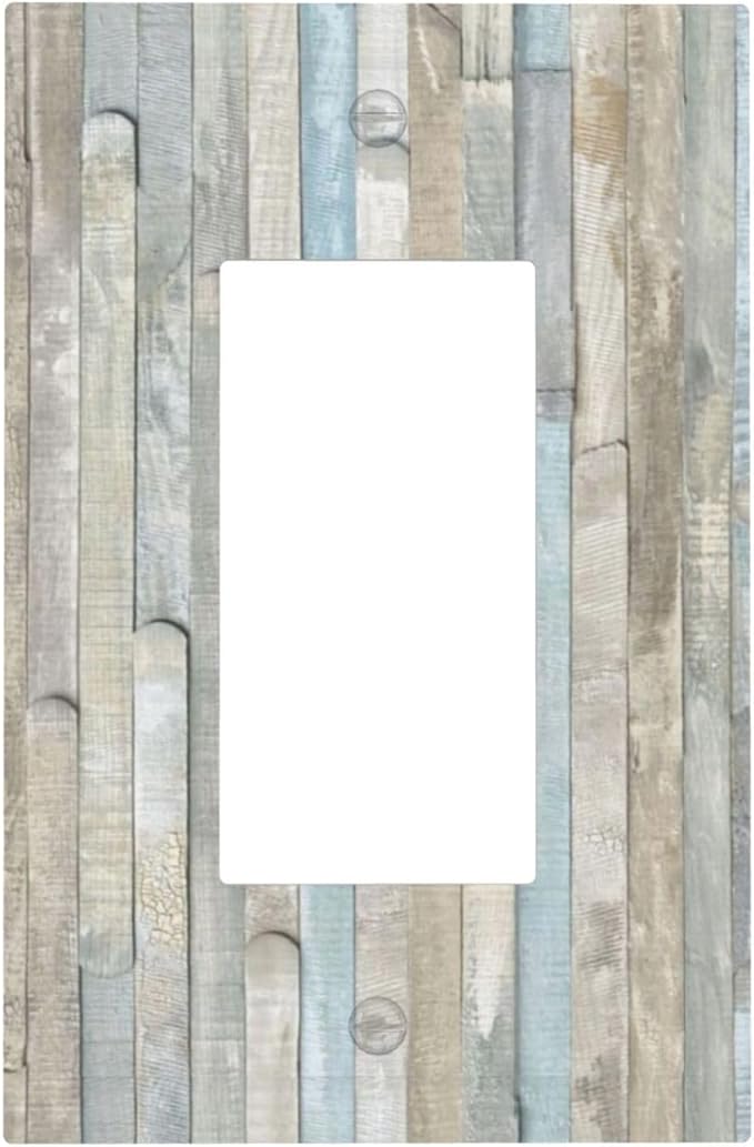 Old Vintage Rustic Teal Aqua Blue White Turquoise Wooden Weathered Wood Plank 1 Gang Electrical Single Decorator/GFCI Device Wall Plate Decorative Faceplate Rocker Light Switch Outlet Cover Dimmer