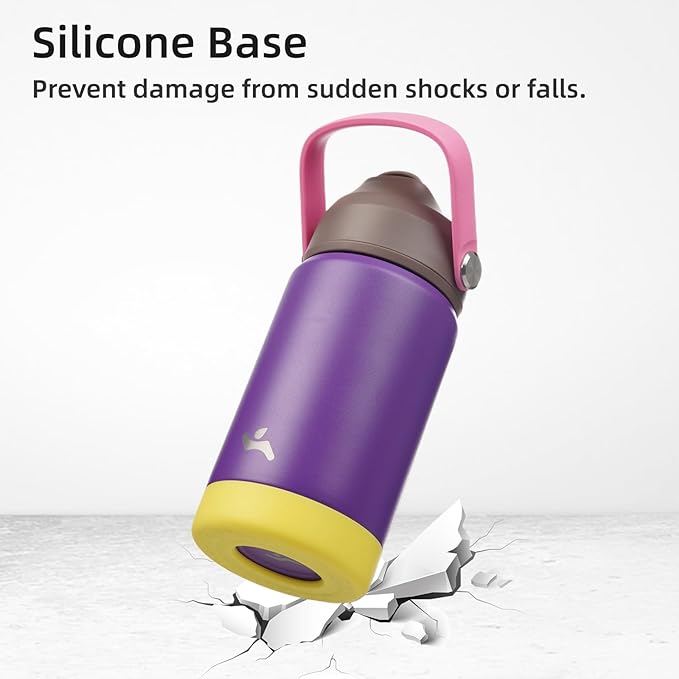 Konokyo Insulated Water Bottle with Straw Lid,12 oz Stainless Steel Vacuum Metal Bottle with Silicone Handle,Violets