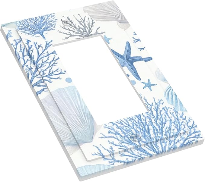 Coastal Blue Coral & Starfish Single Rocker Switch Cover - 1-Gang Standard US Size Watercolor Ocean Treasures Light Switch Covers, Serene Underwater Garden for Beach House Decor