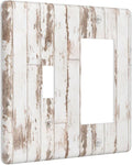 White Grey Wood 2 Gang Single Toggle/Rocker Combination Light Switch Cover Decorative Wall Plate Faceplate Boys Kids Teen Girl Bedroom Room Decorate 4.5" x 4.5