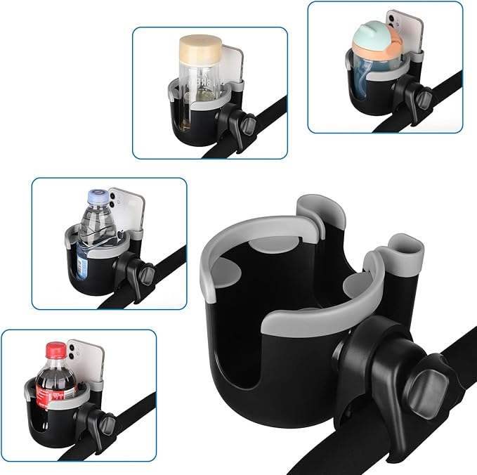 Accmor Stroller Cup Holder with Phone Holder, Bike Cup Holder, Universal Cup Holder for Uppababy Nuna Doona Strollers, 2-in-1 Cup Phone Holder for Stroller Bike Accessory