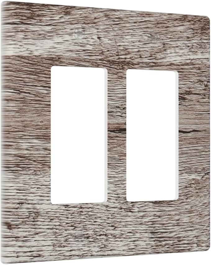 Outlet Covers Rustic Dark Grey Wood Plank Vintage Texture 2 Gang Double Rocker Light Switch Cover Plate Decorative Wall Plate GFCI Socket Cover Electrical Switch Plate Covers for Farmhouse Home